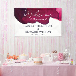 バーガンディレッドの水彩抽象的なインク ワイン レッド 横断幕