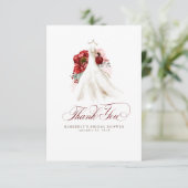 バーガンディレッドの花のウェディングシャワーのお礼 サンキューカード (スタンド正面)