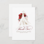 バーガンディレッドの花のウェディングシャワーのお礼 サンキューカード (正面/裏面)