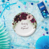 バーガンディレッドの花のウォーターカラーエレガントガーデン ペーパープレート (パーティー)