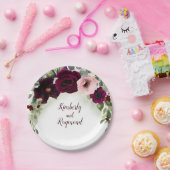 バーガンディレッドの花のウォーターカラーエレガントガーデン ペーパープレート (パーティー)