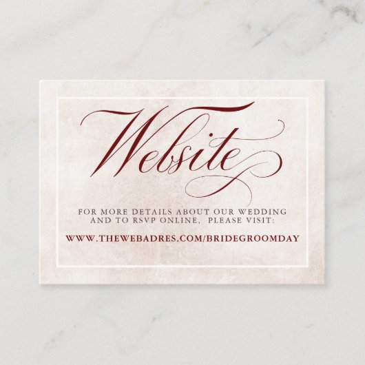 バーガンディレッドの花の結婚式ウェブサイト エンクロージャーカード (正面)