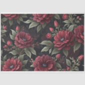バーガンディレッドの花をフィーチャーしたゴシックデコパージュ 薄葉紙 (正面)