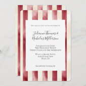 バーガンディレッドクリームストライプウェディング 招待状 (正面/裏面)