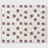 バーガンディレッドクリームスノーフレークスクリスマス ラッピングペーパー (フラット)