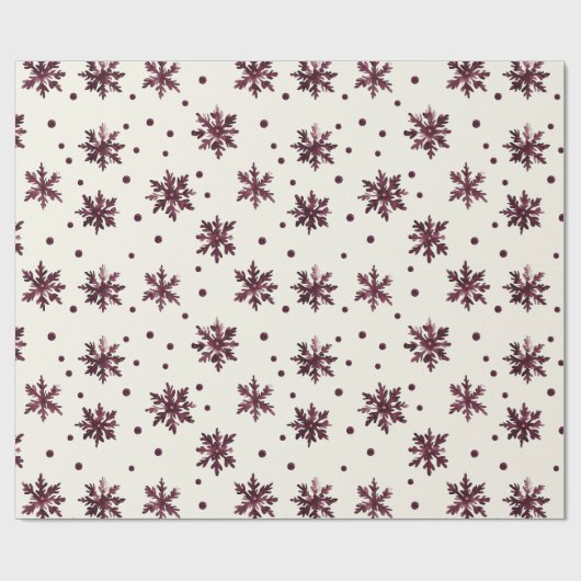 バーガンディレッドクリームスノーフレークスクリスマス ラッピングペーパー (フラット)
