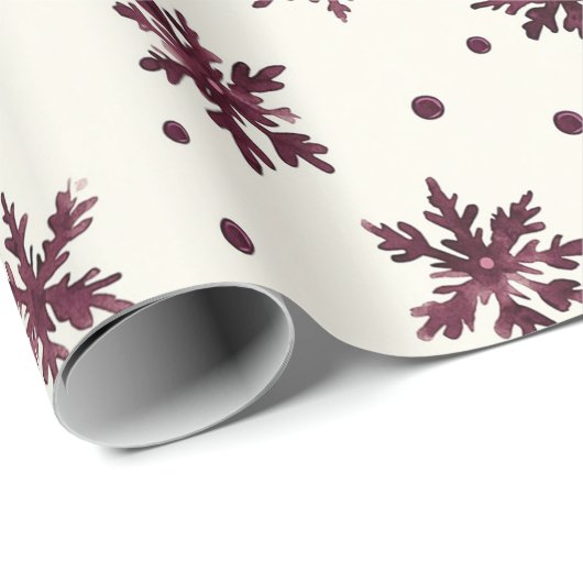 バーガンディレッドクリームスノーフレークスクリスマス ラッピングペーパー (ロールコーナー)