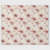 バーガンディレッドクリームフラワーブライダルシャワー ラッピングペーパー (フラット)
