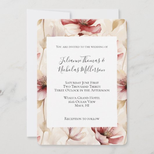 バーガンディレッドクリーム結婚フローラ 招待状 (正面)