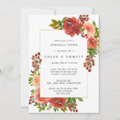 バーガンディレッドコーラルピンクフローラリハーサルディナー 招待状 (正面)