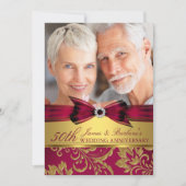 バーガンディレッドゴールドフォト50周年結婚記念日 招待状 (正面)