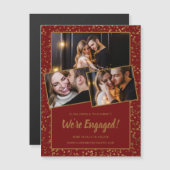 バーガンディレッドゴールド3フォトマグネットエンゲージメントカード マグネット招待状 (正面/裏面)