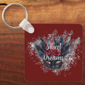 バーガンディレッドシルバーグリッターフェザードマスク キーホルダー (正面)