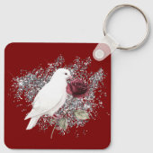 バーガンディレッドシルバーグリッターフェザードマスク キーホルダー (裏面)