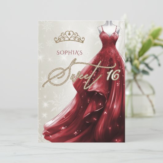 バーガンディレッドドレススノーフレーク冬の甘い16 招待状 (スタンド正面)