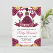 バーガンディレッドドレスダークスキンプリンセススウィート16 招待状 (スタンド正面)