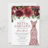 バーガンディレッドドレス60と素晴らしい60番目の誕生日 招待状 (正面)