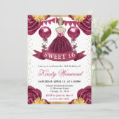 バーガンディレッドドレス ブロンドヘア プリンセス スイート16 招待状 (スタンド正面)