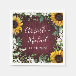 バーガンディレッドヒマワリリース結婚ズ スタンダードカクテルナプキン