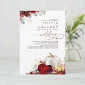 バーガンディレッドフラワーズカボチャ金ゴールド秋の結婚式 招待状 (スタンド正面)