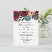 バーガンディレッドフラワー結婚ズリハーサルディナー招待状 招待状 (スタンド正面)