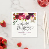 バーガンディレッドフローラボホメリークリスマスパーティー スタンダードカクテルナプキン (インサイチュ)