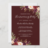 バーガンディレッドフローラ引っ越し祝いパーティーパーティー 招待状 (正面)