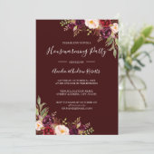 バーガンディレッドフローラ引っ越し祝いパーティーパーティー 招待状 (スタンド正面)