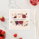 バーガンディレッドフローラ素朴ボホペーパーナプキン スタンダードカクテルナプキン (インサイチュ)