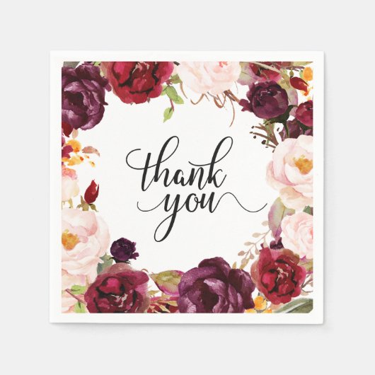 バーガンディレッドフローラ素朴ボホペーパーナプキン スタンダードカクテルナプキン (正面)