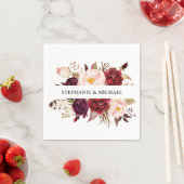 バーガンディレッドフローラ素朴ボホペーパーナプキン スタンダードカクテルナプキン (インサイチュ)