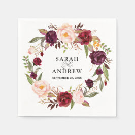 バーガンディレッドフローラ素朴ボホペーパーナプキン スタンダードカクテルナプキン