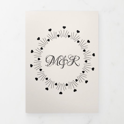 バーガンディレッドベージュハート&アローウェディングアグッズ 三つ折りクリスマスカード (カバー)