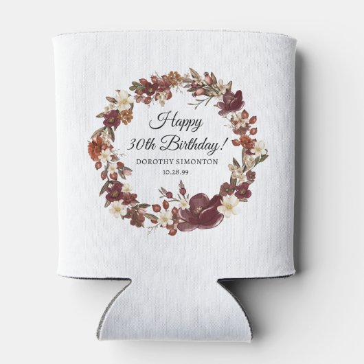 バーガンディレッドマウヴ秋花30歳の誕生日 缶クーラー (裏面)