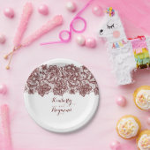 バーガンディレッドレースエレガントな結婚式 ペーパープレート (パーティー)