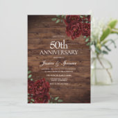 バーガンディレッドローズラスティック50周年ウェディングアニバーサリー 招待状 (スタンド正面)