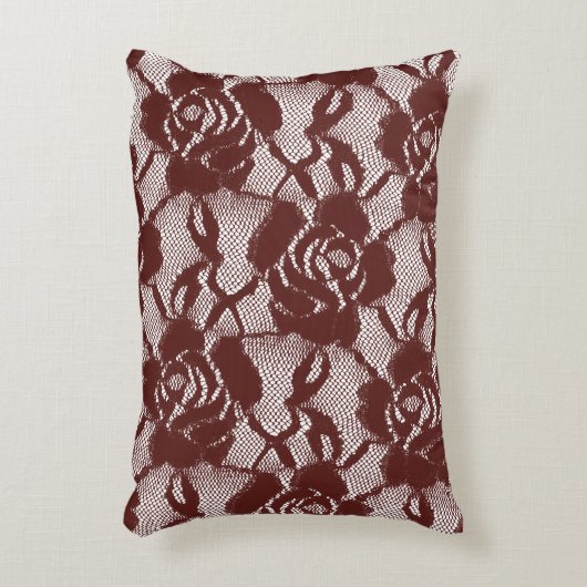 バーガンディレッドローズレースフラワル アクセントクッション (正面(垂直))