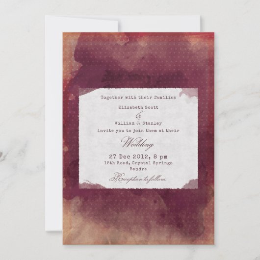 バーガンディレッドワイン素朴ヴィンテージヴィンヤ結婚ード 招待状 (正面)