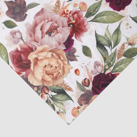 バーガンディレッド オレンジ色の焼けた フローラル 秋のパーティー ギフト 薄葉紙 (詳細)