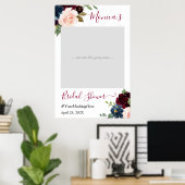 バーガンディレッド ネイビー フラワーブライダルシャワー フォトブース ポスター (ホームオフィス)