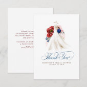 バーガンディレッド ネイビー フローラル ブライダル シャワー サンクス サンキューカード (正面/裏面)