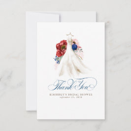 バーガンディレッド ネイビー フローラル ブライダル シャワー サンクス サンキューカード