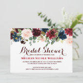バーガンディレッド ネイビー フローラル ラスティック ボーホー ブライズシャワー 招待状 (スタンド正面)