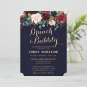 バーガンディレッド ネイビー フローラル ラスティック ボーホー ブライダルシャワー 招待状 (スタンド正面)