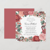 バーガンディレッド ピンク 牡丹 ローズ フラワーブライダル 招待状 (正面/裏面)