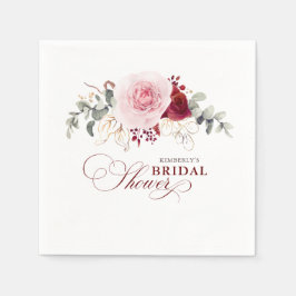 バーガンディレッド フラワーズ エレガント ボーホー どんなパーティーでも スタンダードカクテルナプキン