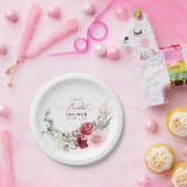 バーガンディレッド フラワーズ エレガント ボーホー ブライダルシャワー ペーパープレート (パーティー)