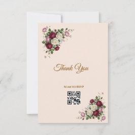 バーガンディレッド フラワーデザイン ゴールド RSVP QRコード カード