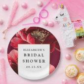 バーガンディレッド フラワー エレガント モダン ブライダルシャワー ペーパープレート (パーティー)