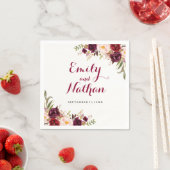 バーガンディレッド フラワー 秋 ウェディングナプキン スタンダードカクテルナプキン (インサイチュ)